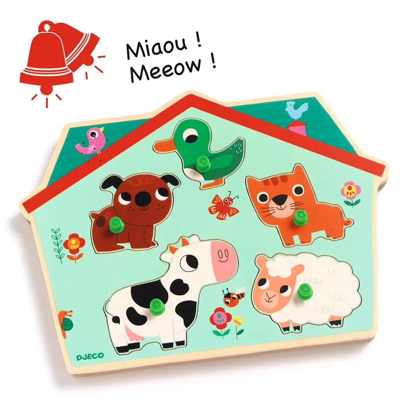 Puzzle Sonoro in Legno Ouaf Woof con Animali della Fattoria