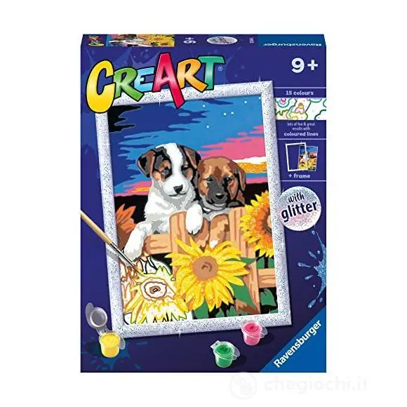 Ravensburger CreArt Serie D Classic - Cagnolini con girasoli 9 + GLITTER