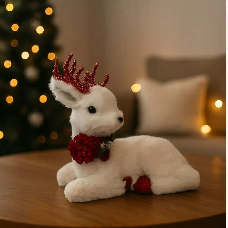 Renna Seduta 23 cm con Paillettes Rosse Decorazione Natalizia Elegante