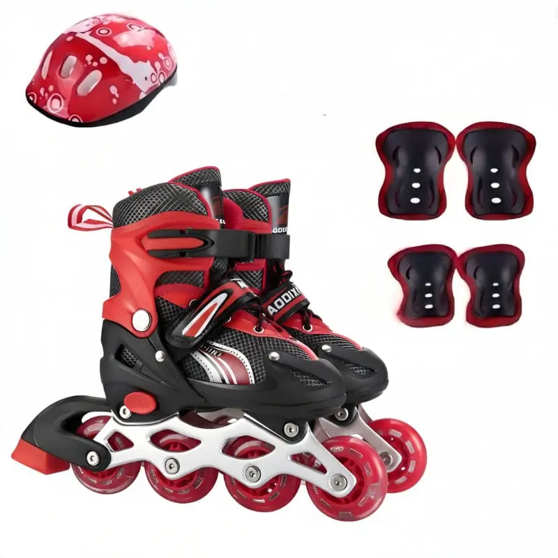 Rollerblade con luci led, Kit Pattini in linea con Casco e Protezioni Taglia regolabile 32-36
