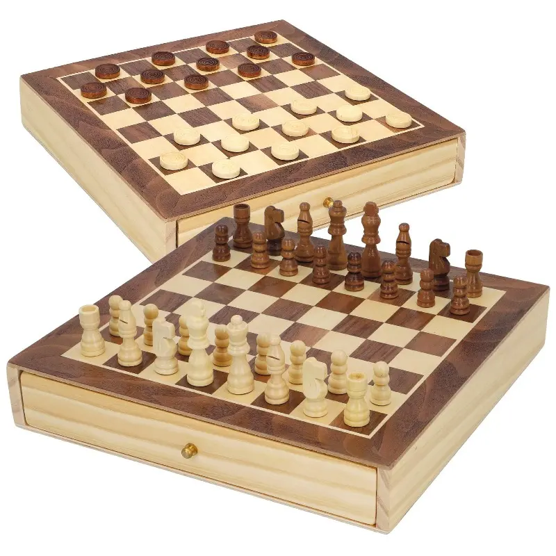 Scacchiera in Legno 2 in 1 con cassetto