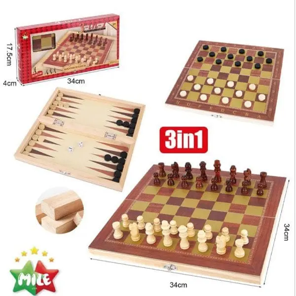 Scacchiera in Legno Richiudibile 3 in 1 - Mile