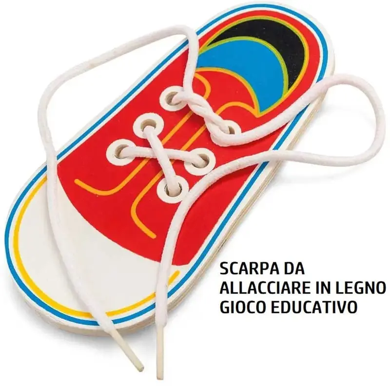 Scarpa da Allacciare in Legno, Gioco Educativo per Imparare ad Allacciarsi le Scarpe