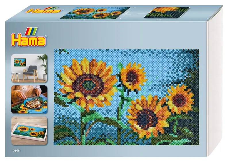 Scatola regalo con perline termoadesive a forma di girasole Hama