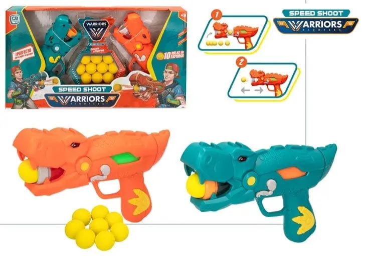 Set 2 Pistole Spara Palline in schiuma a tema Dinosauri