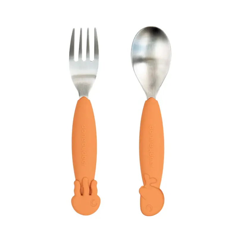 Set 2 Posate Antiscivolo Ocra In Acciaio Inossidabile - Forchetta e Cucchiaio