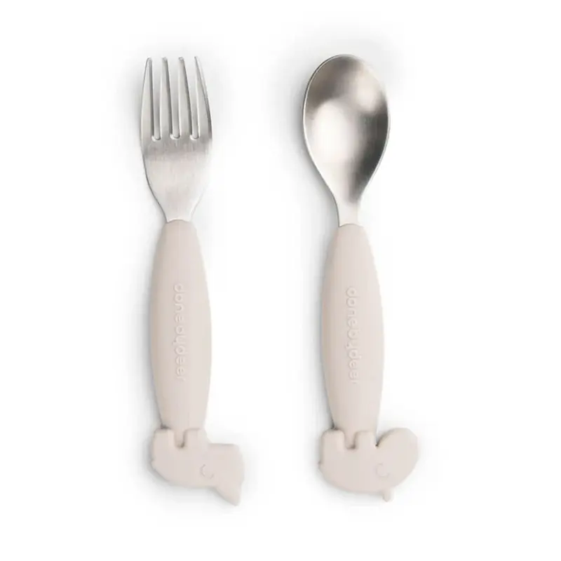 Set 2 Posate Antiscivolo Sabbia In Acciaio Inossidabile - Forchetta e Cucchiaio