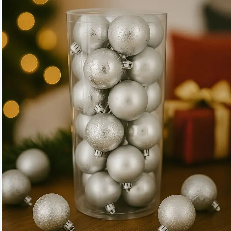 Set 24 Palle di Natale Silver Ø6 cm 4 Finiture Box PVC 3A24E05G498/S