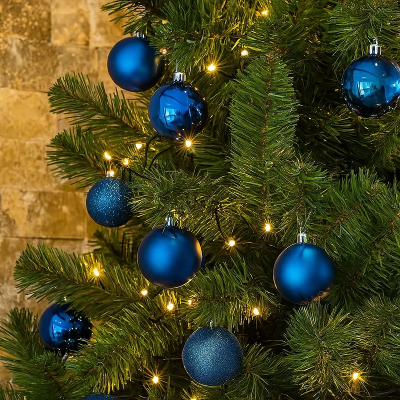 Set 36 Palline di Natale Blu da 6 cm Opache, Lucide e Glitterate SM-D029B