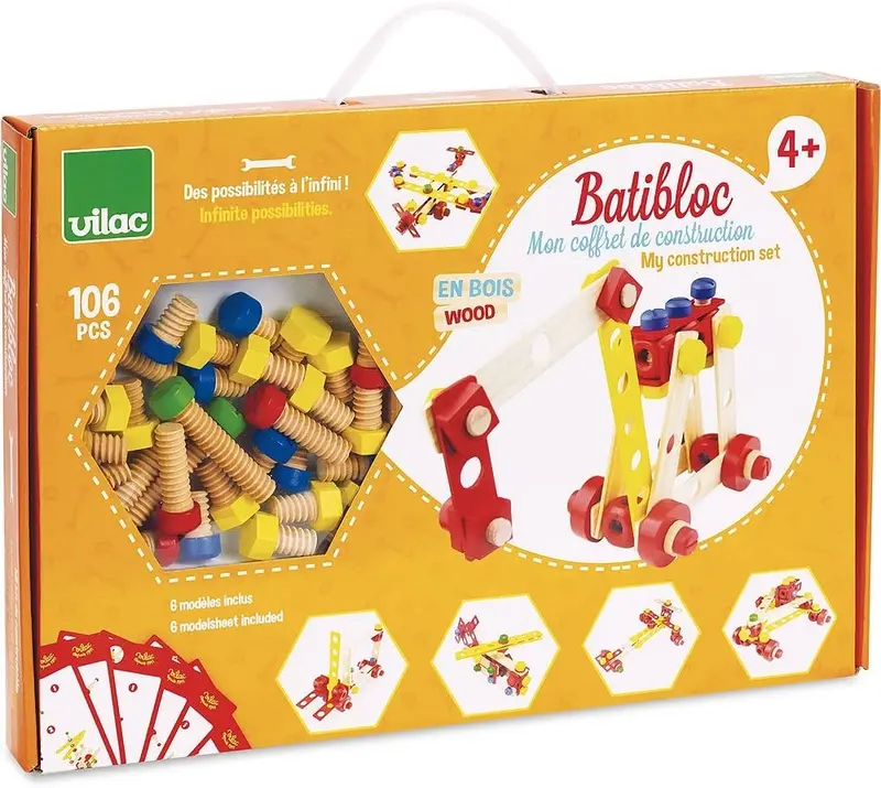 SET COSTRUZIONE IN LEGNO, BATIBLOC COLORE (106 PZ)