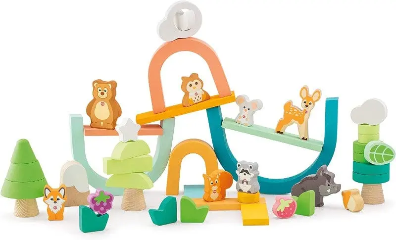 Set Costruzioni in Legno per Bambini, Kit da 47 Pezzi - Vita nel Bosco