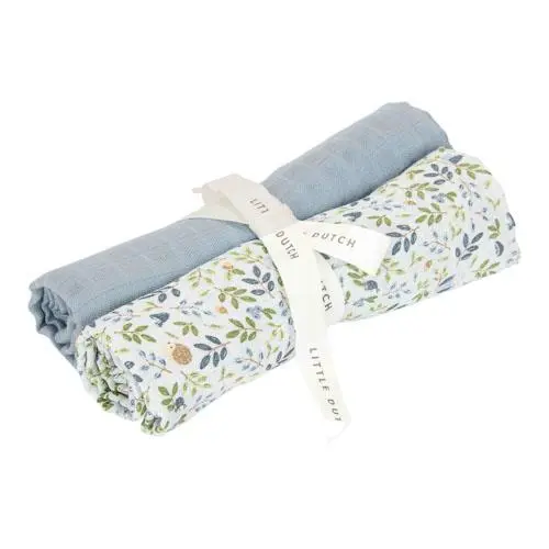 Set Due Mussole Swaddle Blue Mussoline Size 70 x 70 cm - Swaddle Blue Forest Friends Forest Adventure