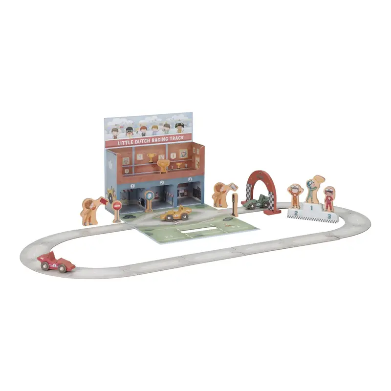 Set Gara Pista Macchinine in Legno con Custodia da Gioco - Wooden Racetrack in Play Case Multicolored Essentials (LD2524)