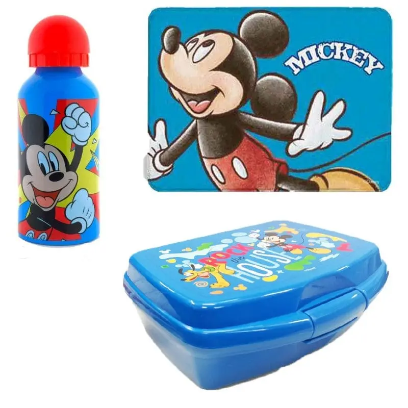 Set Merenda Asilo che include Borraccia, Portamerenda e Tovaglietta in Tessuto Mickey Mouse