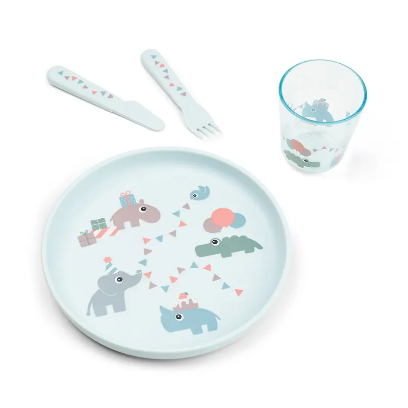 Set Pappa In Plastica 100% PP Alimentare con Base Antiscivolo - Azzurro