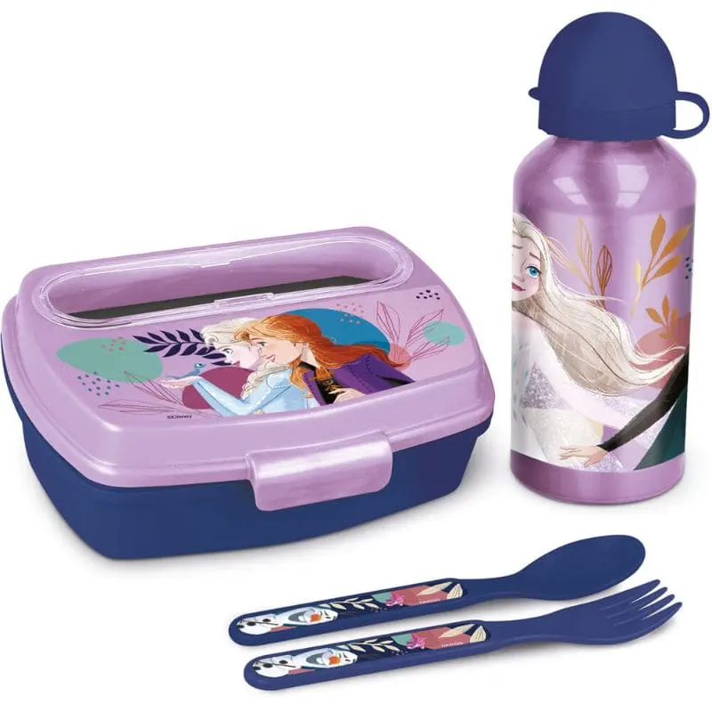 Set Portamerenda e Borraccia Frozen in Alluminio, include Posate