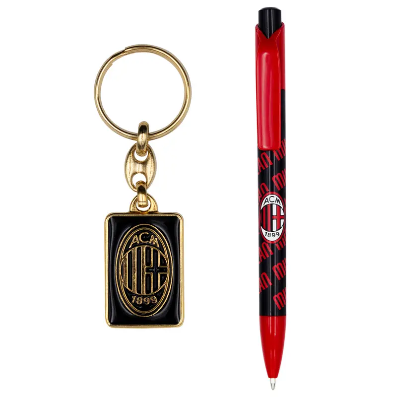 Set-Regalo-Milan-Penna-E-Portachiavi-In-Metallo-Con-Logo