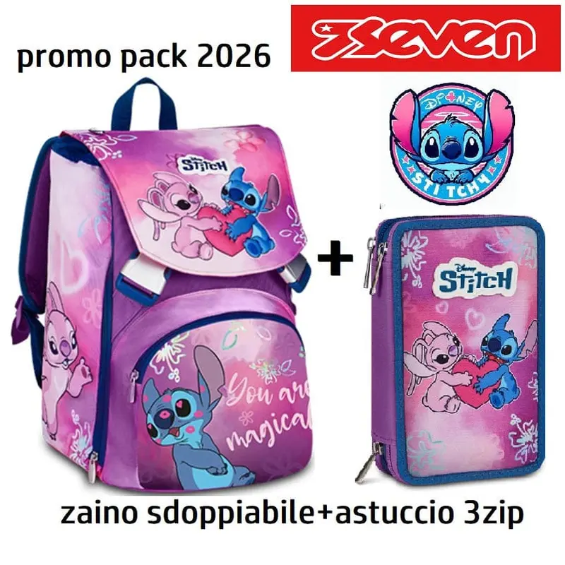 Seven Zaino Sdoppiabile Stitch 2026 Promo con Astuccio 3 Zip
