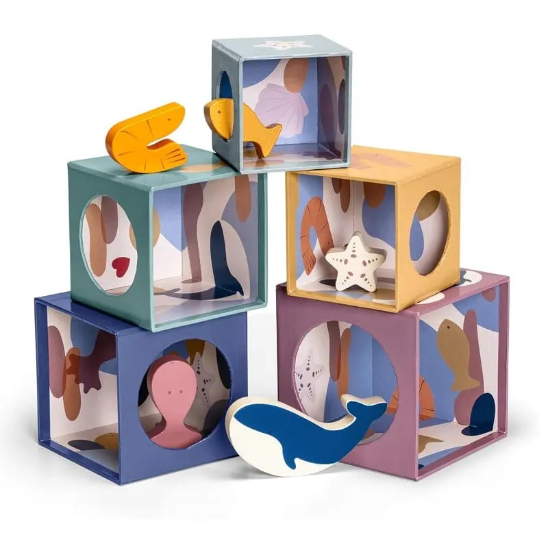 Sevi Cubi impilabili Sea Dephts (10 pz) Giocattolo in legno educativo per bambini