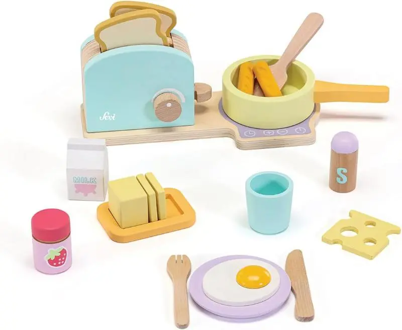 Sevi Set Prima Colazione in Legno, Cibo e Accessori Cucina Giocattolo 21 Pezzi - Trudi