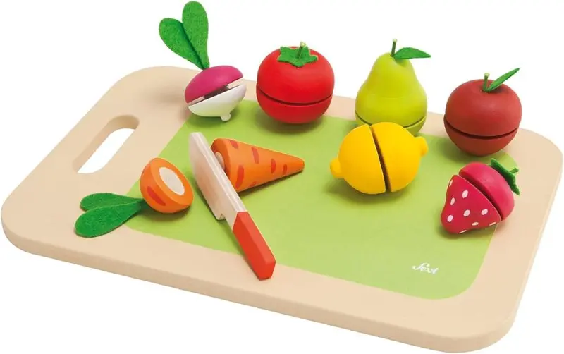 Sevi Tagliere con Frutta e Verdura tagliata in Legno 9 pezzi - Trudi