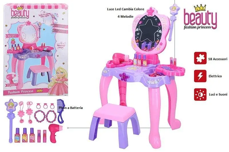 Specchiera Principessa con Sgabello Luci e Suoni