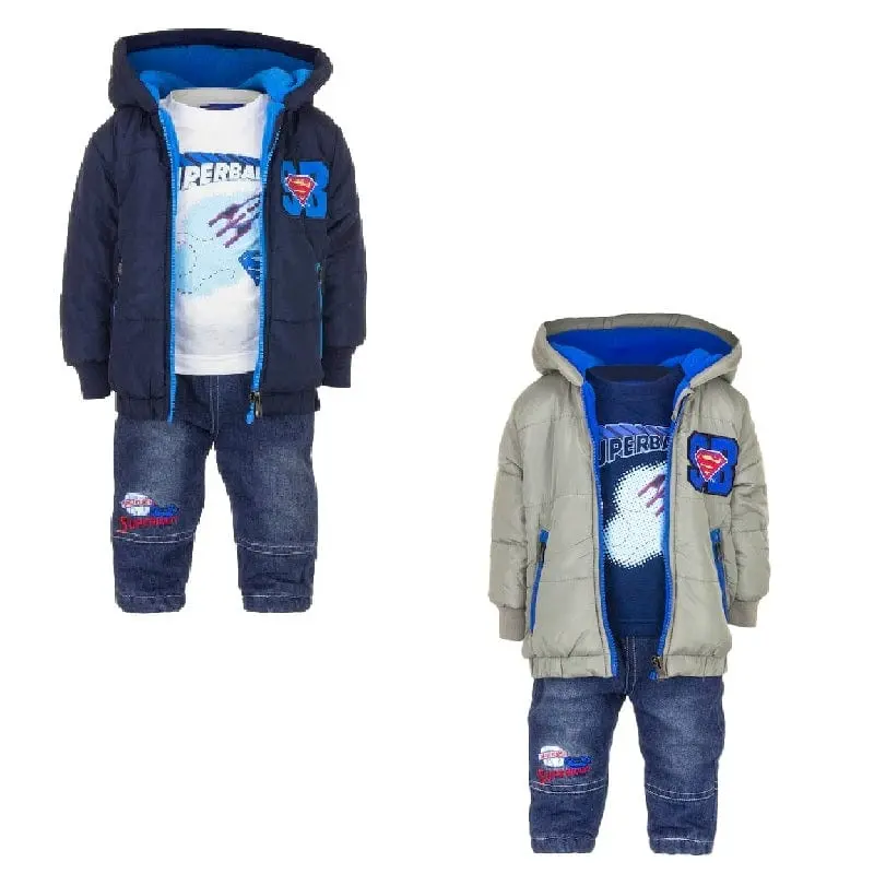 Superman Baby Completo 3 pezzi- Giubbotto, Maglia e Jeans Felpato