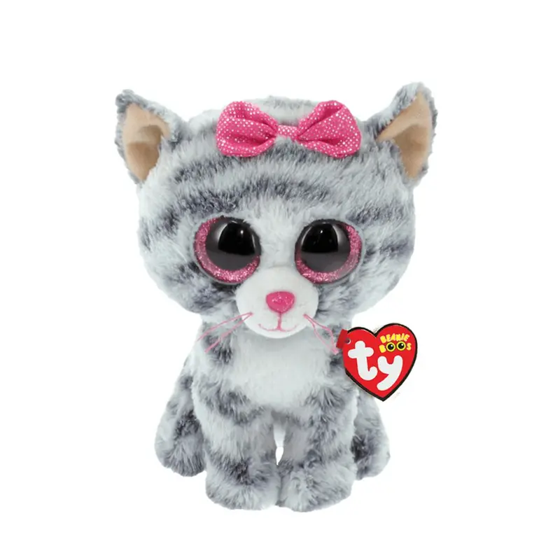T37190 TY Beanie Boos Kiki 15 cm Peluche Gattina Grigia a Strisce con Fiocco