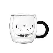 TAZZA IN VETRO CAFFELATTE GREY CAT