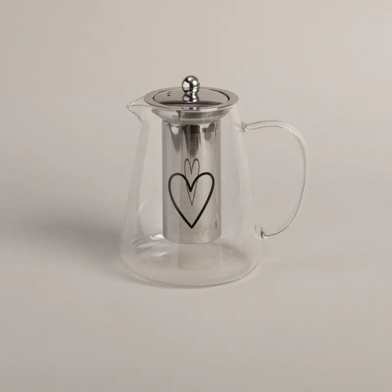 Teiera in Vetro con Cuore Nero (gl-181)
