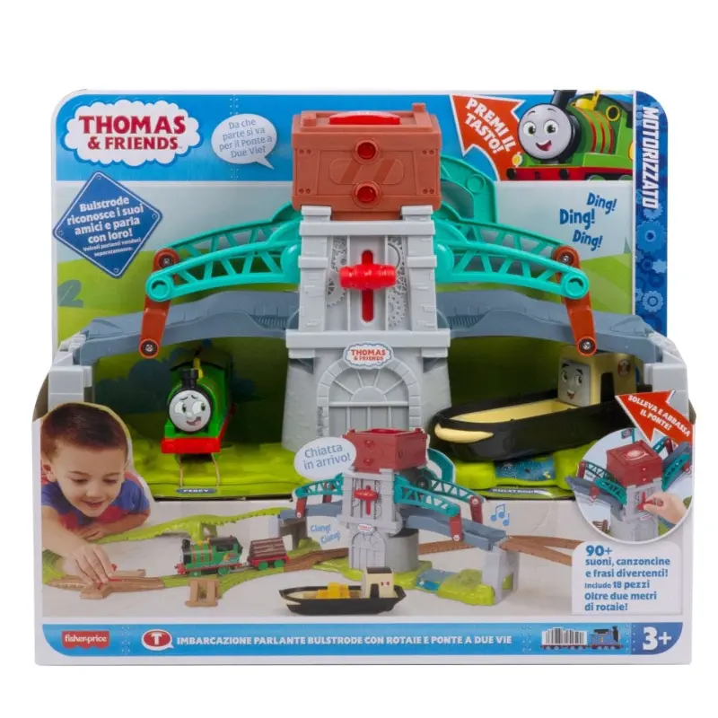Thomas Pista Trenino Motorizzata Bulstrode e Ponte direzionabile, playset 2.4 Metri con Locomotiva Percy Inclusa