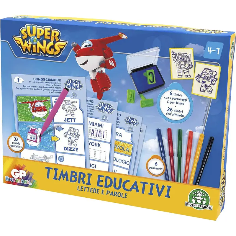 Timbri Educativi Super Wings Lettere e Parole 4-7 Anni