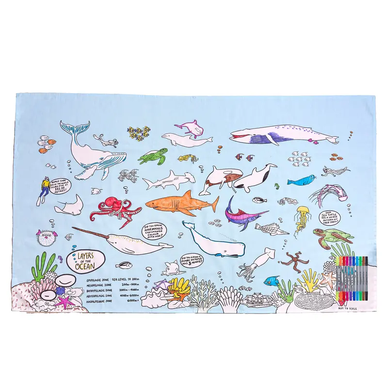 Tovaglia 130 x 85 cm Con 10 Pennarelli Lavabili - In Fondo Al Mare