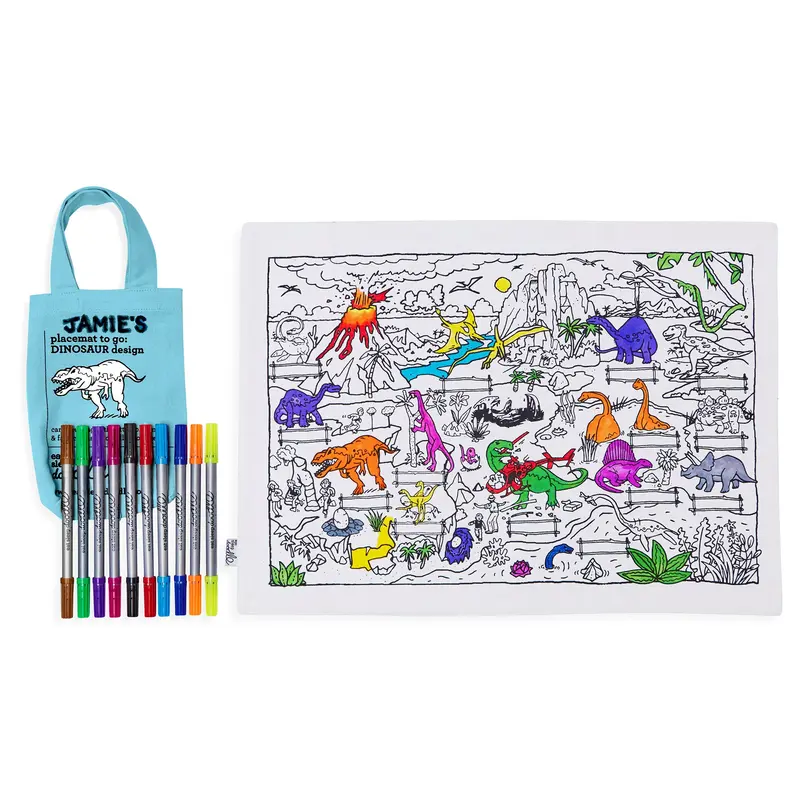 Tovaglietta 33 x 47 cm Con 10 Pennarelli Lavabili - Dinosauri
