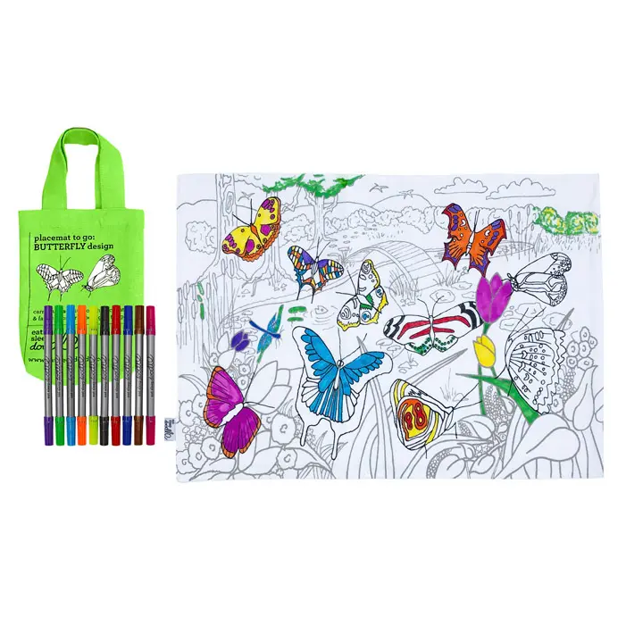Tovaglietta 33 x 47 cm Con 10 Pennarelli Lavabili - Farfalle