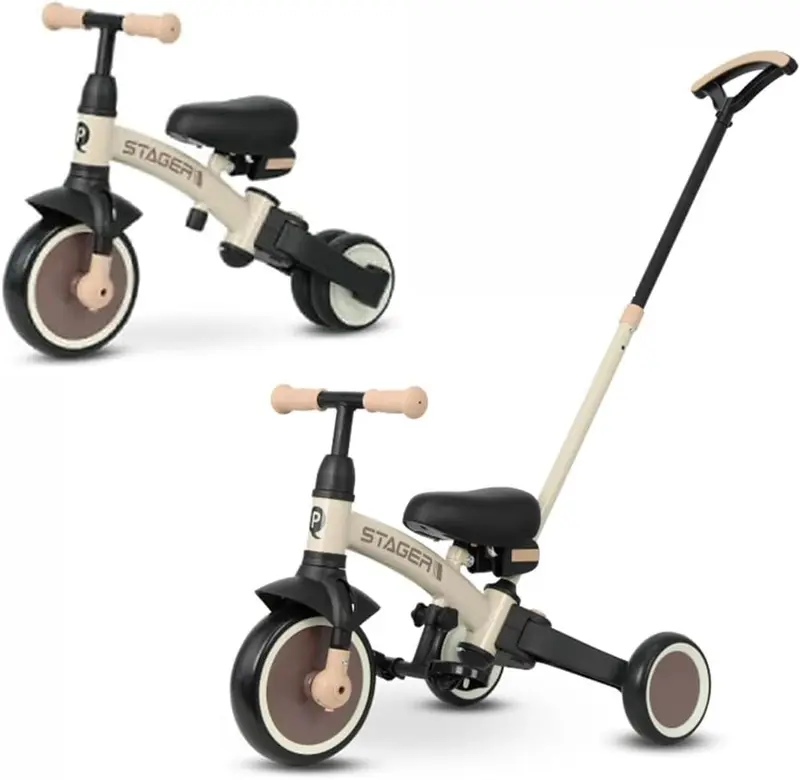 Triciclo & Bici d'equilibrio senza pedali QPLAY Stager Beige/Brown 3 in 1