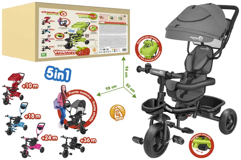 TRICICLO METALLO VITAMINO E.2.0C/PED/PAR.ANTRACITE