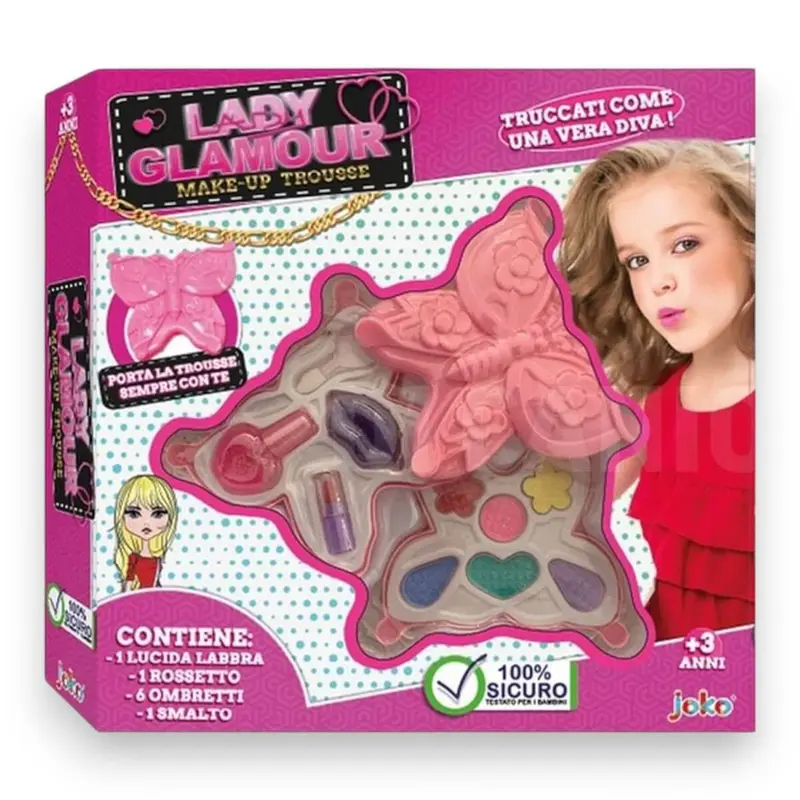 Trousse Trucchi Bambina Lady Glamour con Farfalla, 9 Pz
