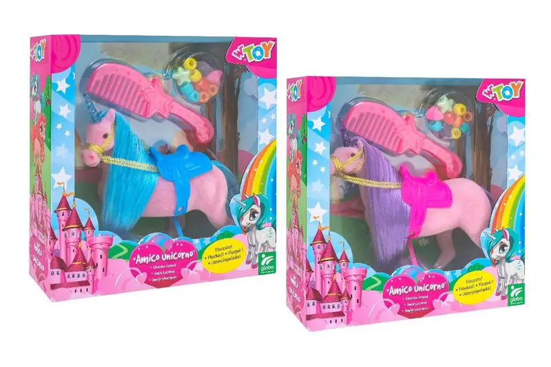 UNICORNO FLOCCATO 12CM C/ACCESSORI