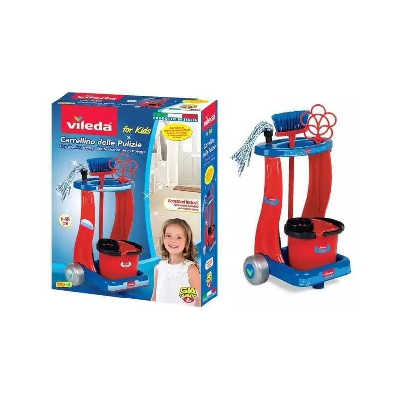 Vileda Trolley Pulizie playset da Gioco che Include Scopa, Paletta, Mocio, Battipanni