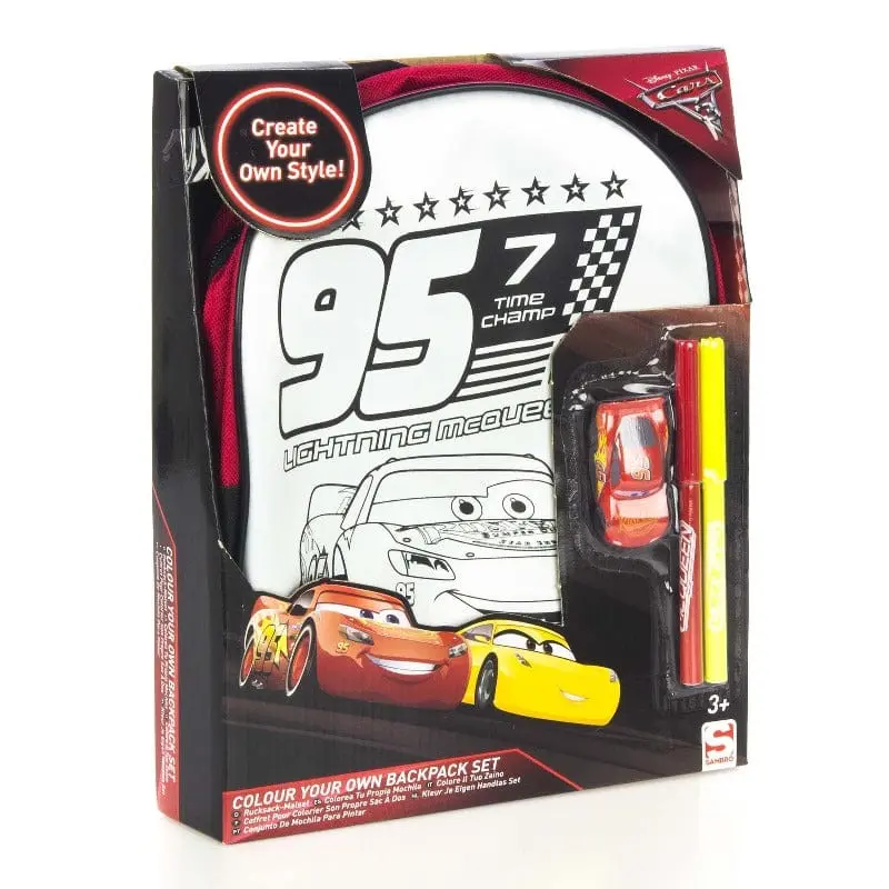 Zainetto Asilo Disney Cars da Colorare, Include un Veicolo Saetta Mc Queen