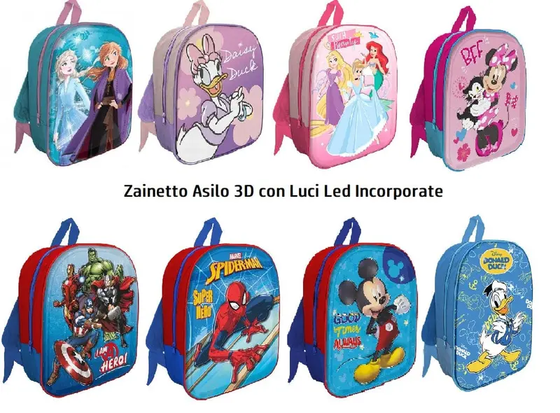 Zaino Asilo per Bambini con Luci Led dei Personaggi Disney