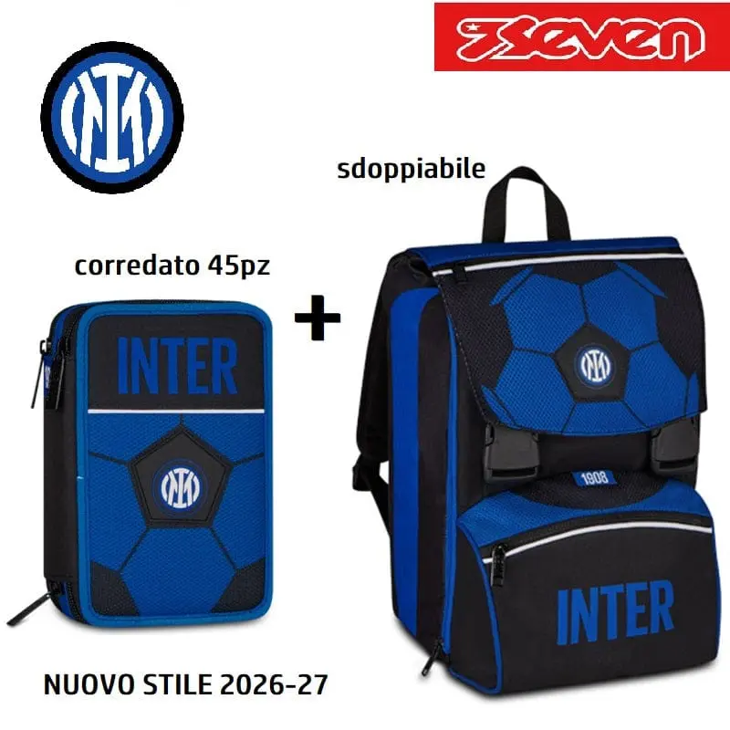 Zaino Scuola Inter + Astuccio 3 Zip (Promo Pack 2026-27) - Seven