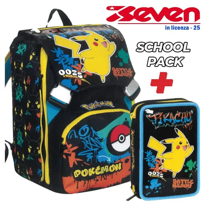 Zaino Scuola Pokemon + Astuccio 3 Zip (Promo Pack 2025) - Seven