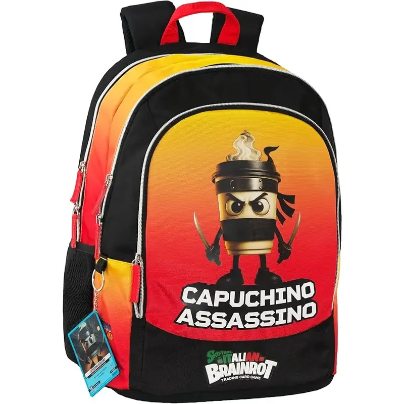 Zaino Scuola Skifidol Italian Brainrot Capuchino Assassino 3 Zip