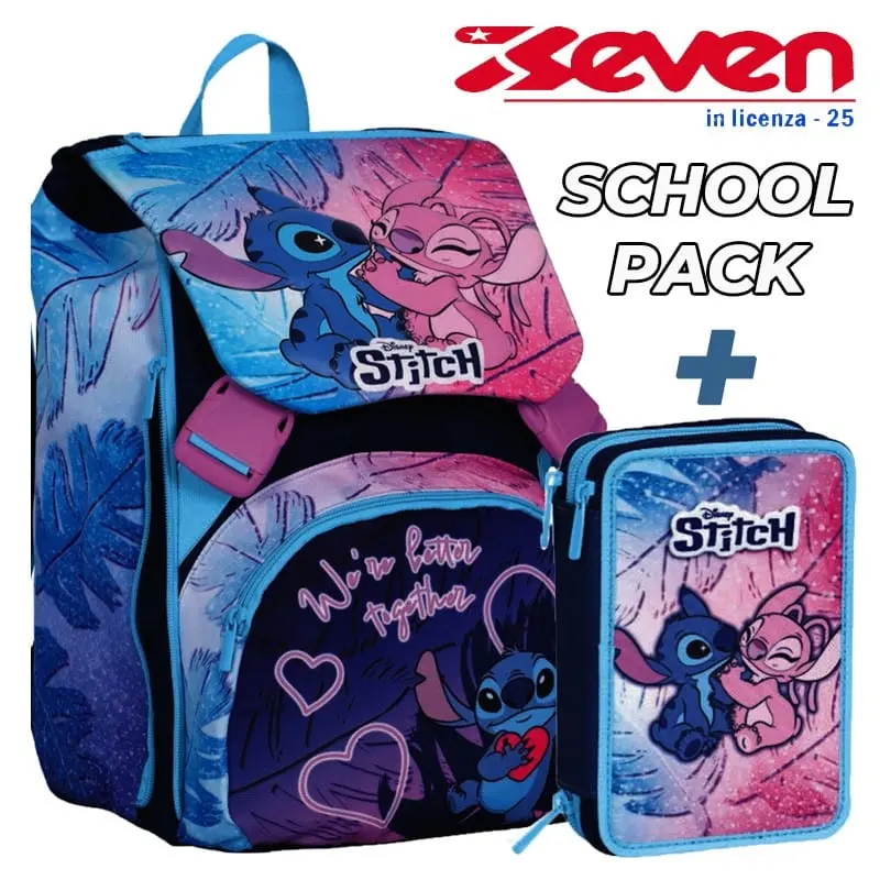 Zaino Scuola Stitch + Astuccio 3 Zip (Promo Pack 2025) - Seven